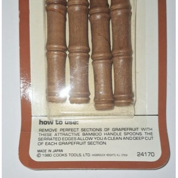 Vtg Mcm Japan Bamboo Grapefruit Spoons NIP Cooks Tools Set 4 - Picture 2 of 4